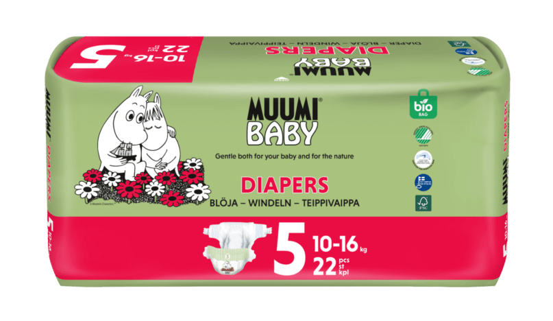 Muumi Baby 5 Maxi+ 10–16 kg eko pleny 22 ks
