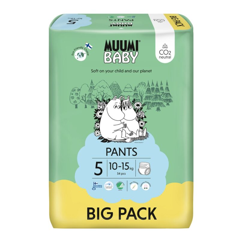 Muumi Baby Pants 5 Maxi+ 10–15 kg eko kalhotky 54 ks